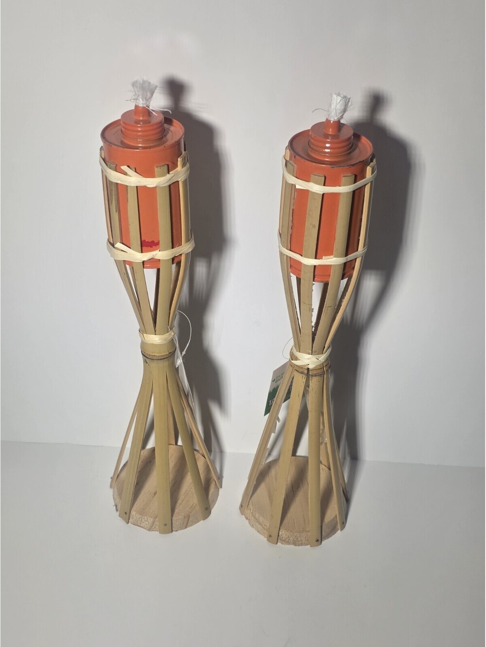 New Pastel Orange Wooden Bamboo Table TORCH 2 Pcs